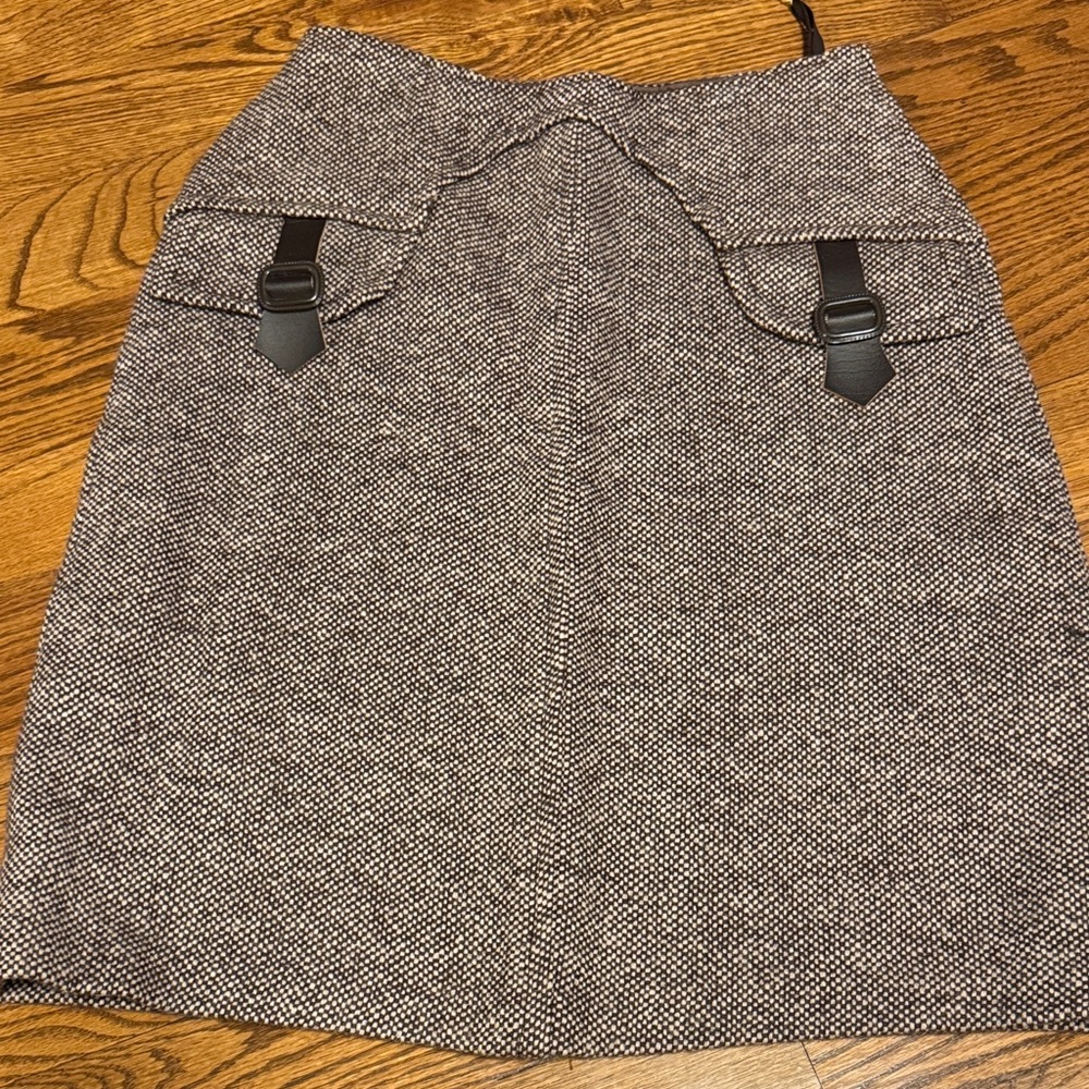 Brown Tweed skirt with faux leather detailing - EU 40/US 8